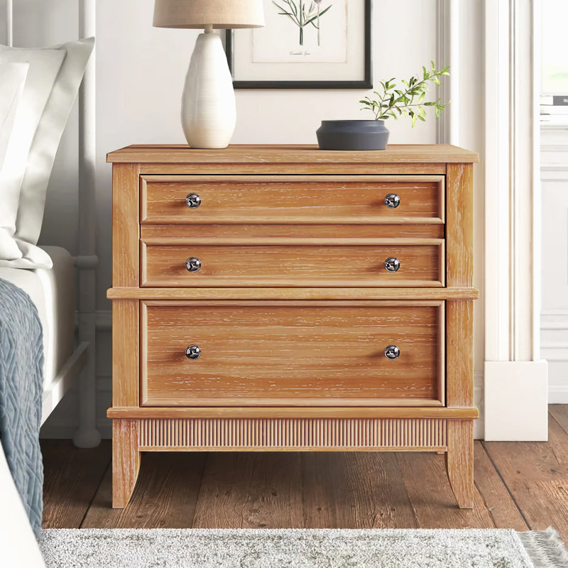Kelly Clarkson Home Giverny 3 - Drawer Solid Wood Nightstand in Natural ...